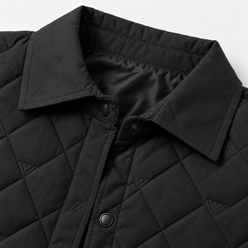 Herren Rauten-Steppjacke mit Umlegekragen – Regular Fit — Schwarz