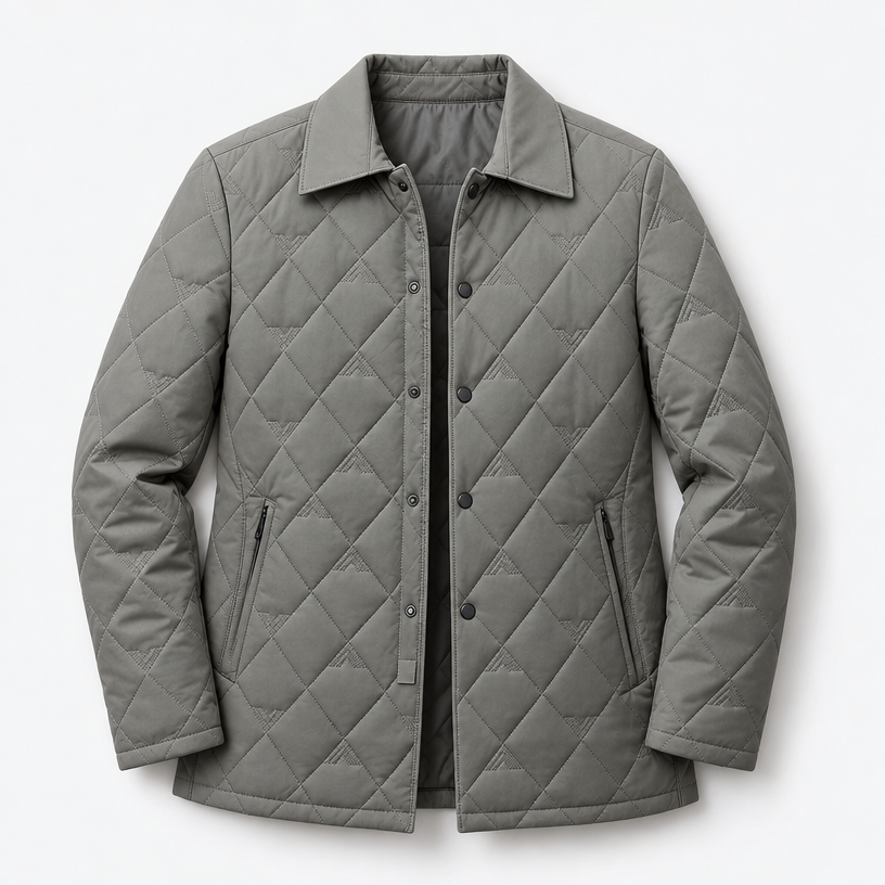 Herren Rauten-Steppjacke mit Umlegekragen – Regular Fit — Khaki