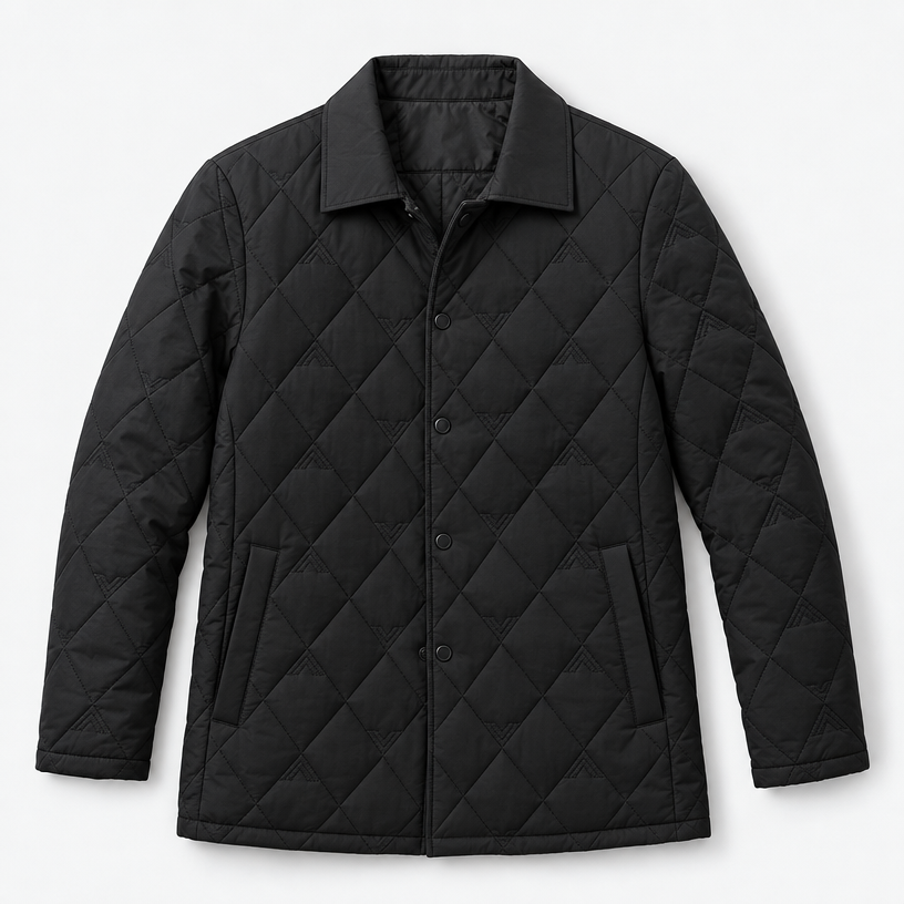 Herren Rauten-Steppjacke mit Umlegekragen – Regular Fit — Schwarz