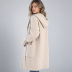 Damen Longcardigan mit Kapuze – Relaxed Fit — Beige