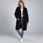 Damen Longcardigan mit Kapuze – Relaxed Fit — Schwarz