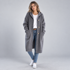 Damen Longcardigan mit Kapuze – Relaxed Fit — Grau