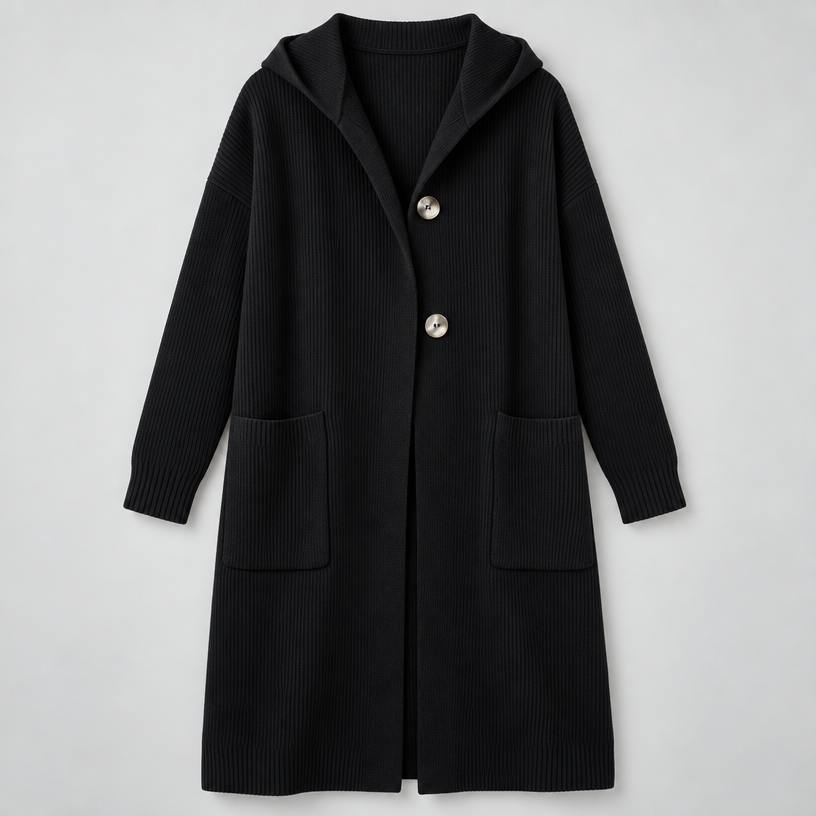 Damen Longcardigan mit Kapuze – Relaxed Fit — Schwarz
