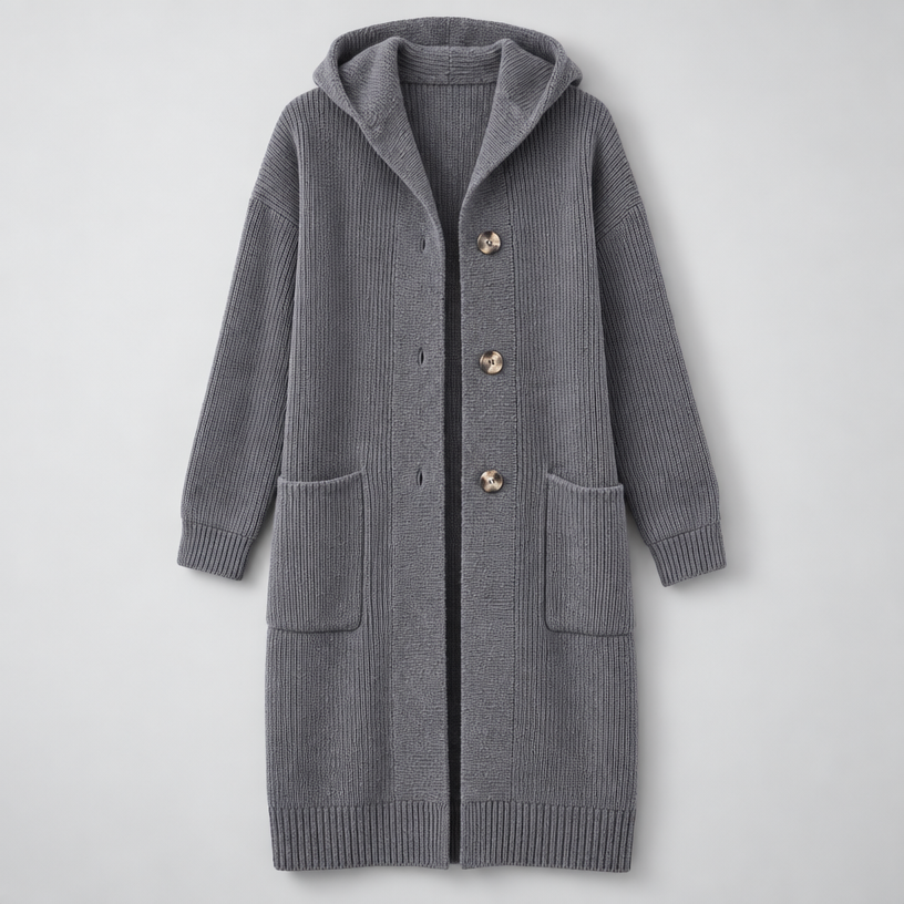 Damen Longcardigan mit Kapuze – Relaxed Fit — Grau