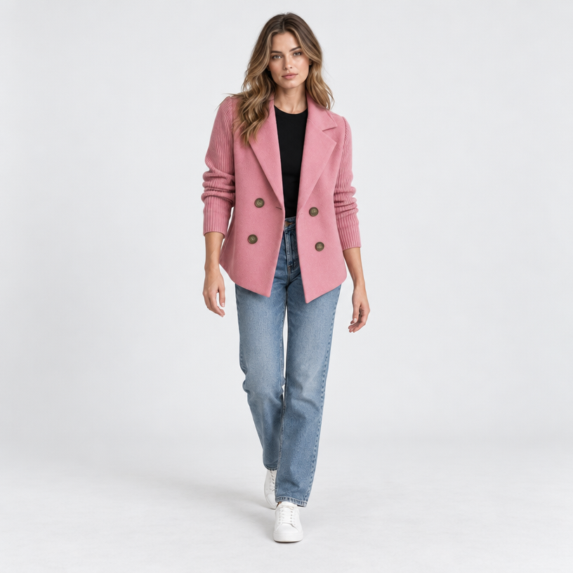 Damen Strickblazer mit Reverskragen – Regular Fit — Rosa