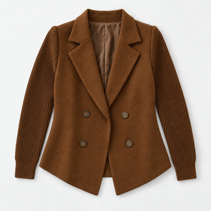 Damen Strickblazer mit Reverskragen – Regular Fit — Dunkelbraun