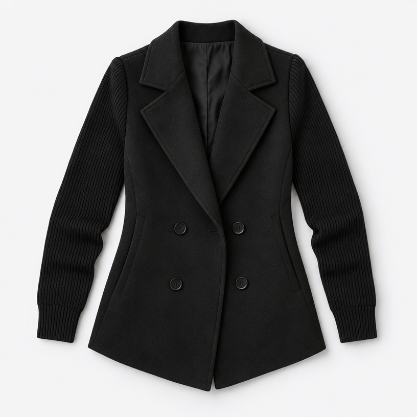 Damen Strickblazer mit Reverskragen – Regular Fit — Schwarz