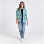 Damen Strickblazer mit Reverskragen – Regular Fit — Himmelblau