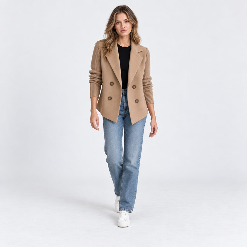 Damen Strickblazer mit Reverskragen – Regular Fit — Braun