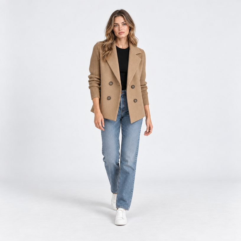 Damen Strickblazer mit Reverskragen – Regular Fit — Khaki