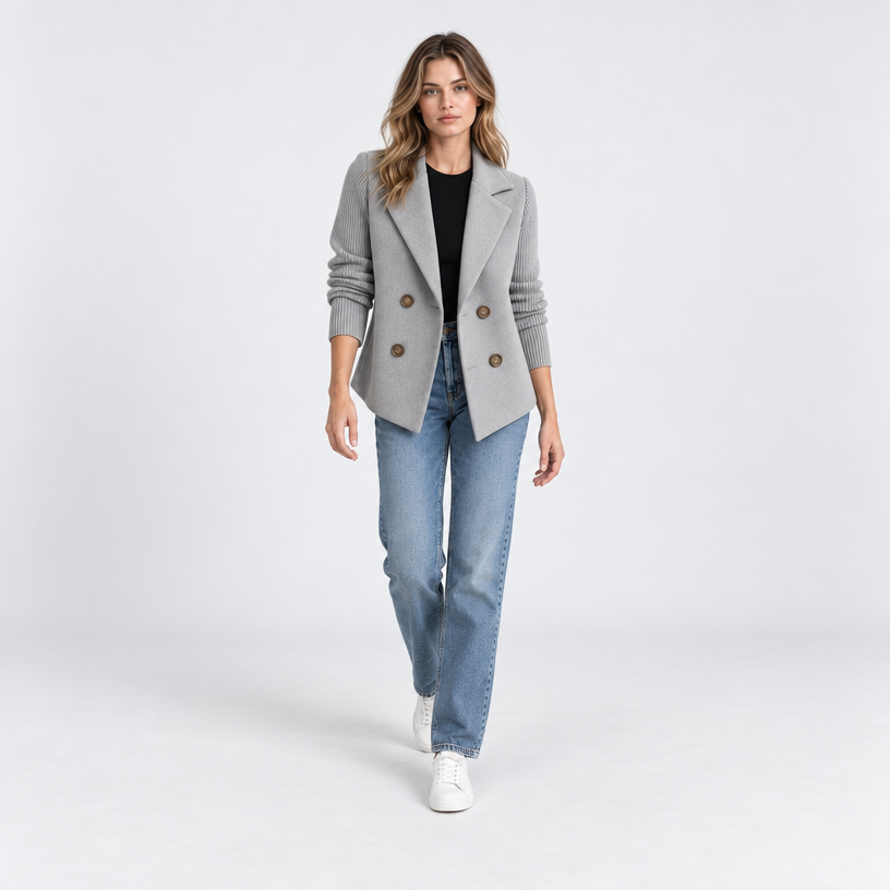 Damen Strickblazer mit Reverskragen – Regular Fit — Grau
