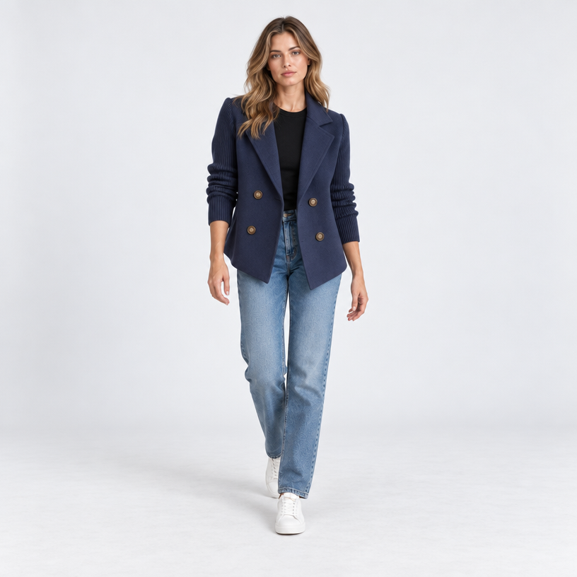 Damen Strickblazer mit Reverskragen – Regular Fit — Marineblau