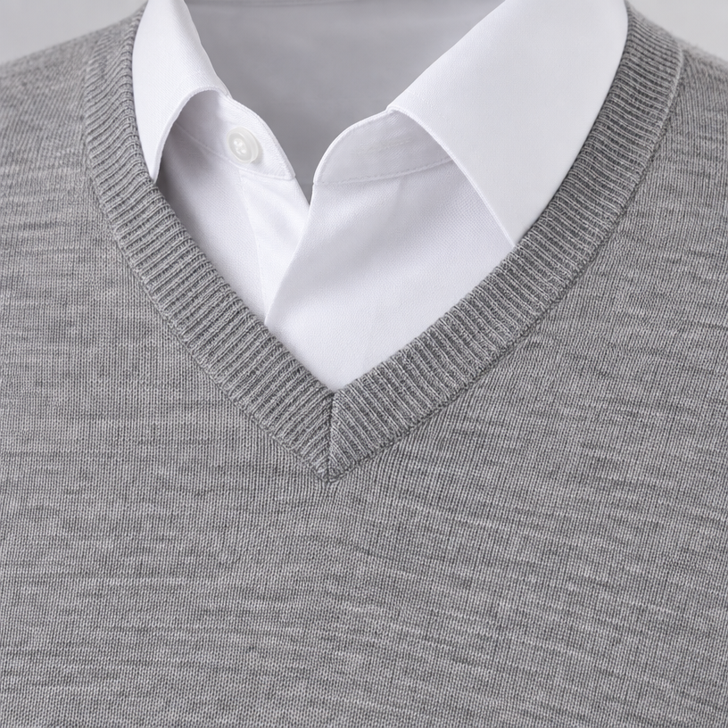 Herren Merino-Strickpullover mit V-Ausschnitt – Regular Fit — Schiefer (hellgrau)
