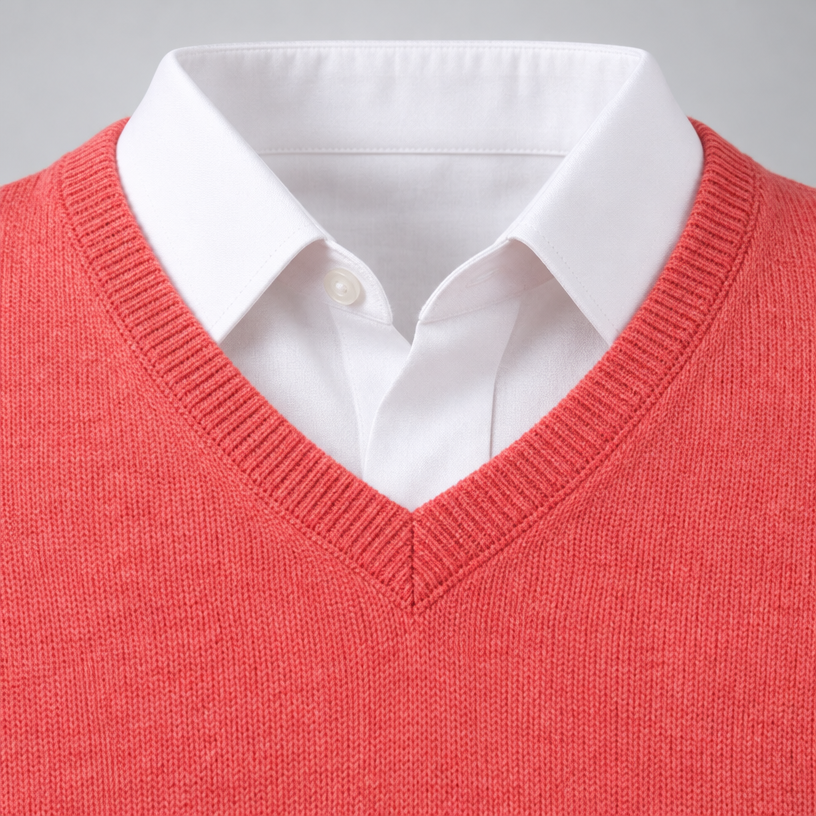 Herren Merino-Strickpullover mit V-Ausschnitt – Regular Fit — Himbeere