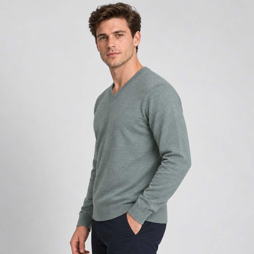 Herren Merino-Strickpullover mit V-Ausschnitt – Regular Fit — Eis