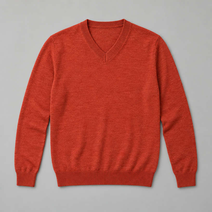 Herren Merino-Strickpullover mit V-Ausschnitt – Regular Fit — Bernstein (neues Orange)