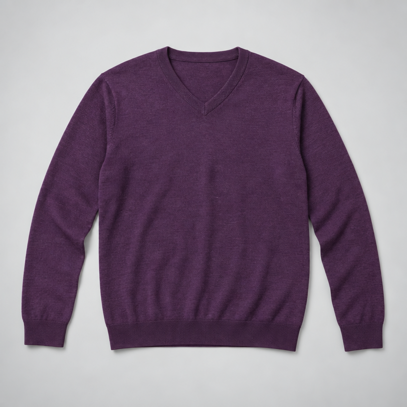 Herren Merino-Strickpullover mit V-Ausschnitt – Regular Fit — Maulbeere