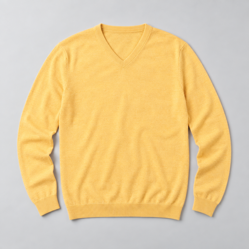 Herren Merino-Strickpullover mit V-Ausschnitt – Regular Fit — Zitrone (Gelb)