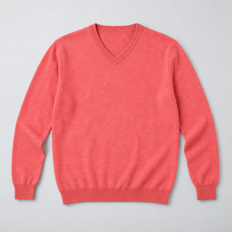Herren Merino-Strickpullover mit V-Ausschnitt – Regular Fit — Himbeere