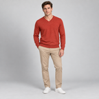 Herren Merino-Strickpullover mit V-Ausschnitt – Regular Fit — Bernstein (neues Orange)