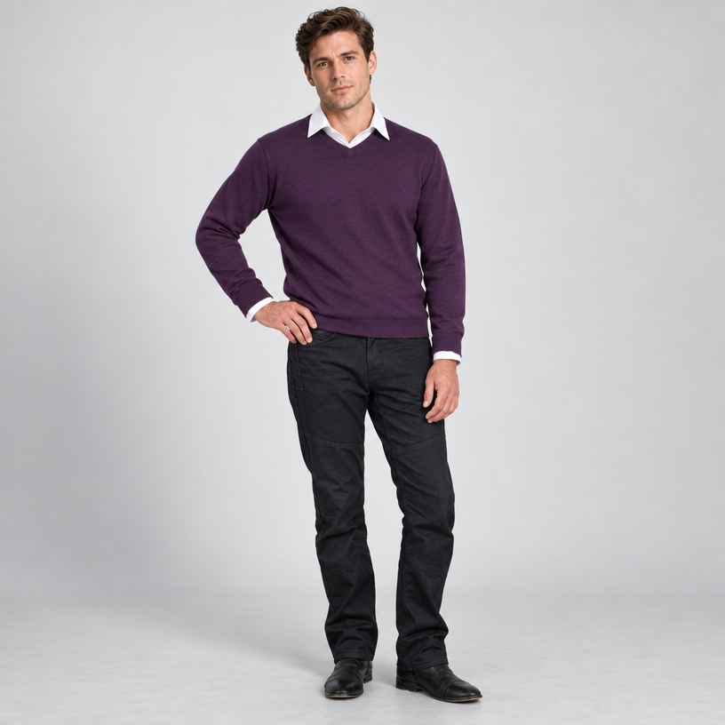 Herren Merino-Strickpullover mit V-Ausschnitt – Regular Fit — Maulbeere
