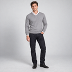 Herren Merino-Strickpullover mit V-Ausschnitt – Regular Fit — Schiefer (hellgrau)