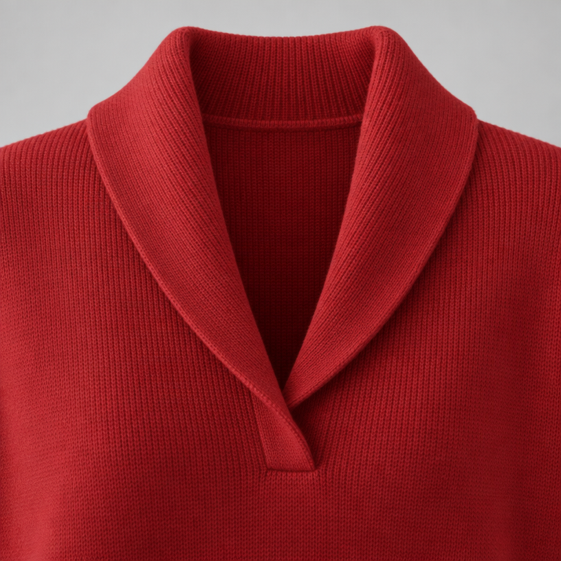 Damen Strickpullover mit Schalkragen und V-Ausschnitt – Relaxed Fit — Rot
