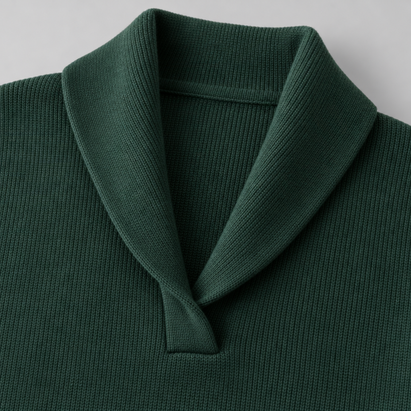 Damen Strickpullover mit Schalkragen und V-Ausschnitt – Relaxed Fit — Grün