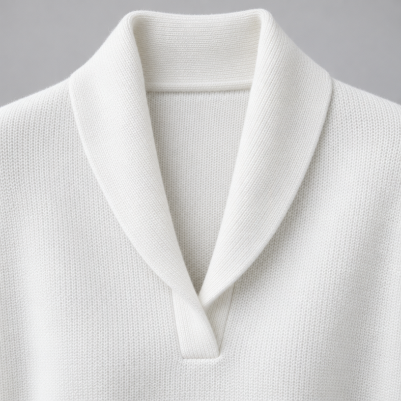Damen Strickpullover mit Schalkragen und V-Ausschnitt – Relaxed Fit — Weiß