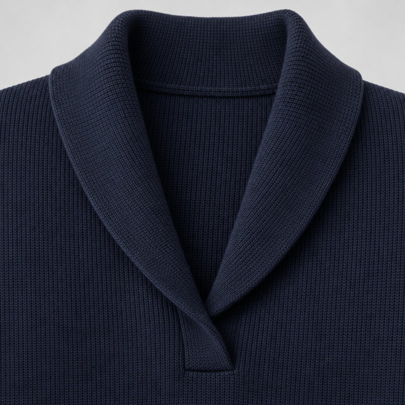 Damen Strickpullover mit Schalkragen und V-Ausschnitt – Relaxed Fit — Blau