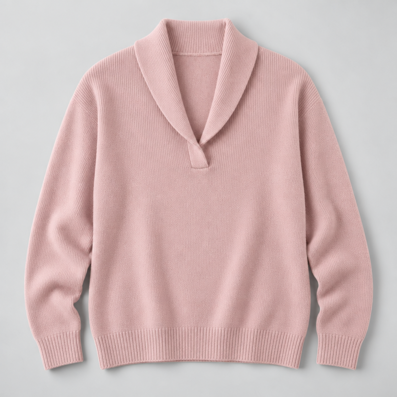 Damen Strickpullover mit Schalkragen und V-Ausschnitt – Relaxed Fit — Pink