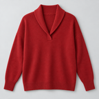 Damen Strickpullover mit Schalkragen und V-Ausschnitt – Relaxed Fit — Rot