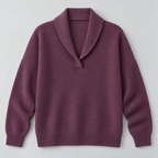 Damen Strickpullover mit Schalkragen und V-Ausschnitt – Relaxed Fit — Lila