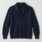 Damen Strickpullover mit Schalkragen und V-Ausschnitt – Relaxed Fit — Blau