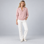 Damen Strickpullover mit Schalkragen und V-Ausschnitt – Relaxed Fit — Pink
