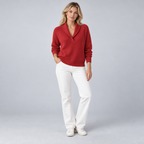 Damen Strickpullover mit Schalkragen und V-Ausschnitt – Relaxed Fit — Rot
