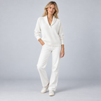 Damen Strickpullover mit Schalkragen und V-Ausschnitt – Relaxed Fit — Weiß