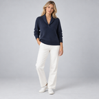 Damen Strickpullover mit Schalkragen und V-Ausschnitt – Relaxed Fit — Blau