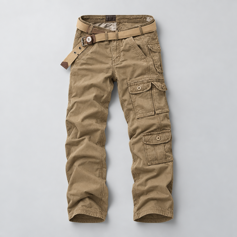 Herren Vintage-Cargohose mit Cargotaschen – Relaxed Fit — Kaki