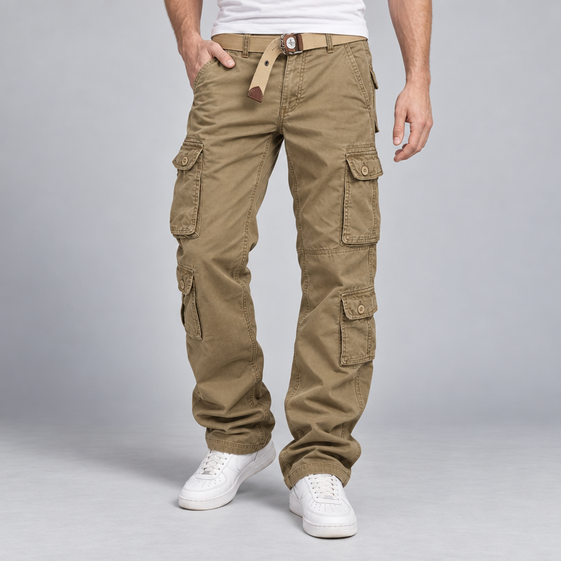 Herren Vintage-Cargohose mit Cargotaschen – Relaxed Fit — Kaki