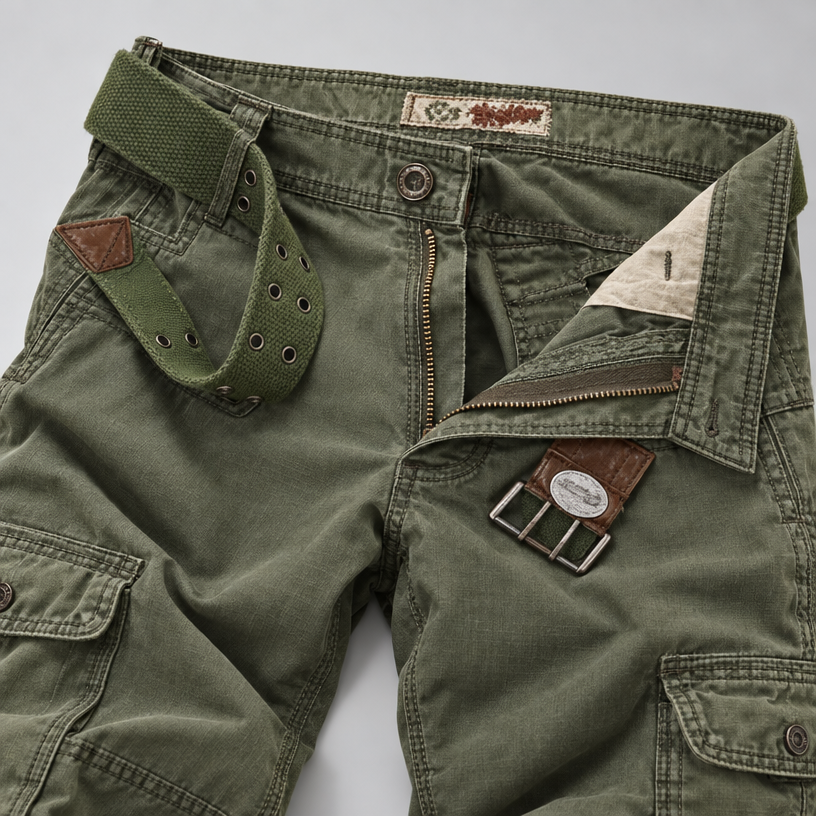 Herren Vintage-Cargohose mit Cargotaschen – Relaxed Fit — Armeegrün
