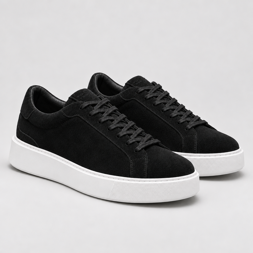 Herren Wildleder-Sneaker Low Top – Clean Fit — Schwarz