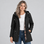 Damen Regenjacke mit Kapuze und Karofutter – Regular Fit — Schwarz