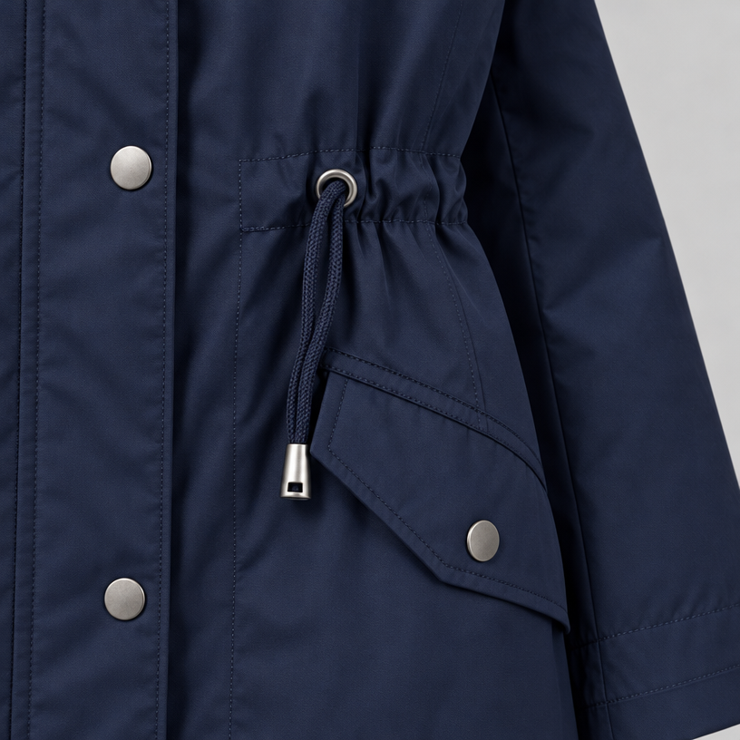 Damen Regenjacke mit Kapuze und Karofutter – Regular Fit — Marineblau