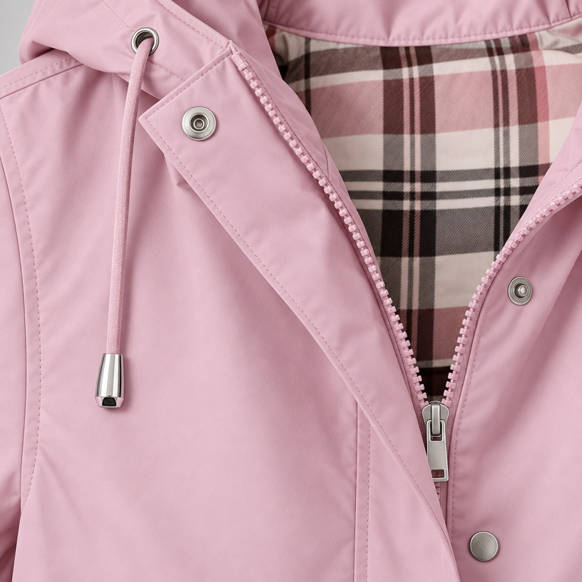 Damen Regenjacke mit Kapuze und Karofutter – Regular Fit — Rosa