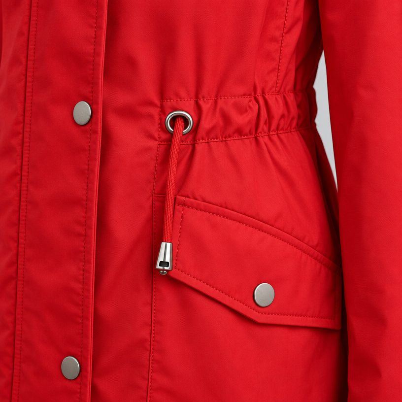 Damen Regenjacke mit Kapuze und Karofutter – Regular Fit — Rot