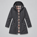 Damen Regenjacke mit Kapuze und Karofutter – Regular Fit — Dunkelgrau