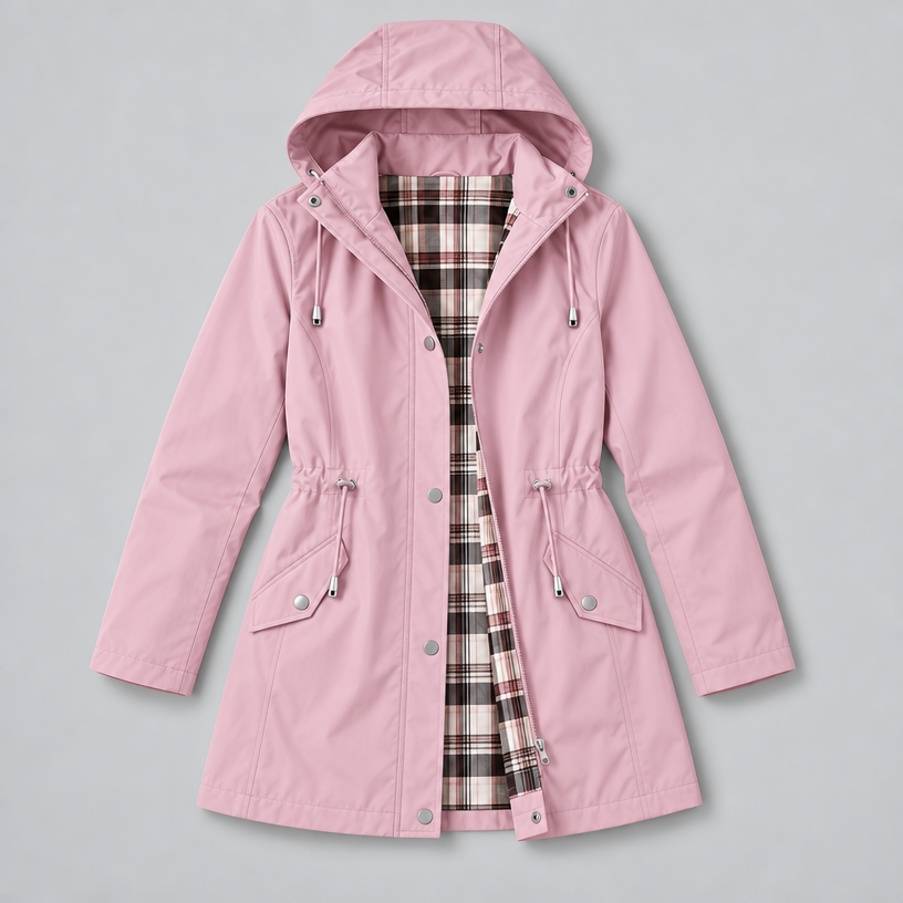 Damen Regenjacke mit Kapuze und Karofutter – Regular Fit — Rosa