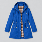 Damen Regenjacke mit Kapuze und Karofutter – Regular Fit — Blau