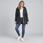 Damen Regenjacke mit Kapuze und Karofutter – Regular Fit — Dunkelgrau